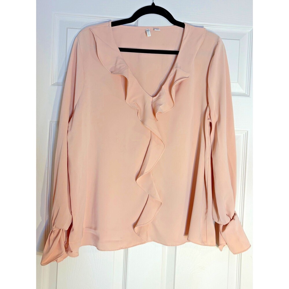 Cato Blouse Size Large L Blush Pink Flutter Ruffle Sheer Long Sleeve Top Women's